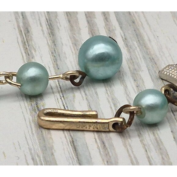 Vintage Aqua Blue Multistrand Collar Necklace Japan Signed Hook Clasp Crystals - Picture 9 of 9